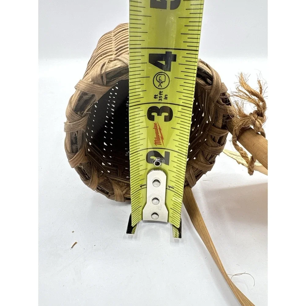 Handmade Wicker Hanging Wall Basket Brown Wall Pocket Skinny Coastal Cottage 7" - Picture 9 of 11